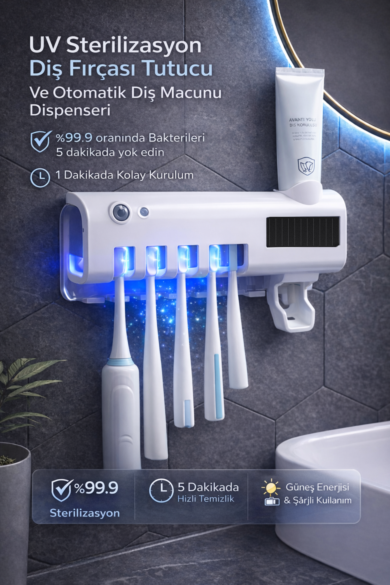 UV Diş Fırçası Sterilizatörü ve Dispenseri